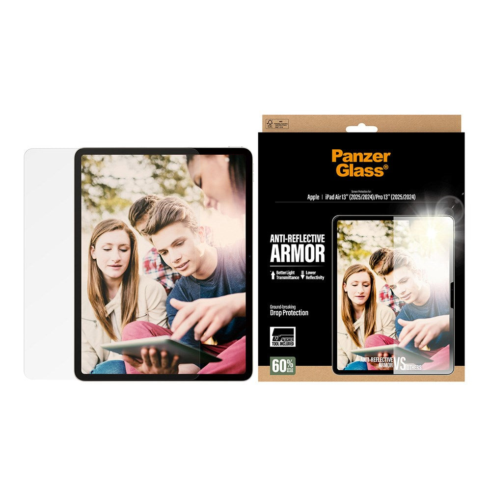 PanzerGlass iPad Air 13" (2026 / 2025 / 2024) / Pro 13" (2025 / 2024) Ultra-Wide Fit Anti-Reflective Armor Skjermbeskyttelsesglass m. Installasjonsramme - Gjennomsiktig