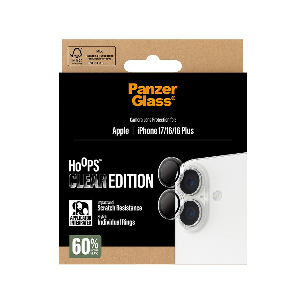 PanzerGlass iPhone 17 / 16 / 16 Plus Hoops Kameralinsebeskyttelse med Installasjonsramme - Gjennomsiktig