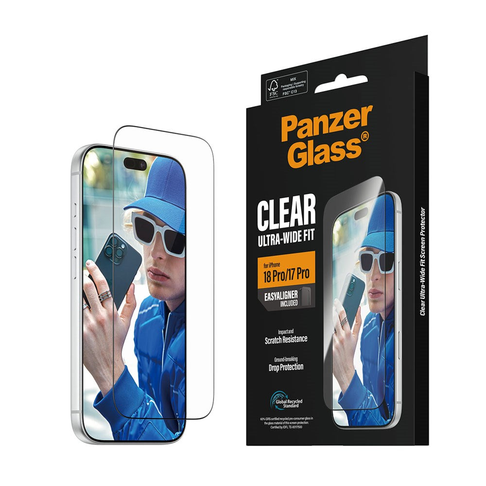iPhone 18 Pro / 17 Pro PanzerGlass Skjermbeskyttelsesglass - Ultra Wide Fit med EasyAligner - Gjennomsiktig