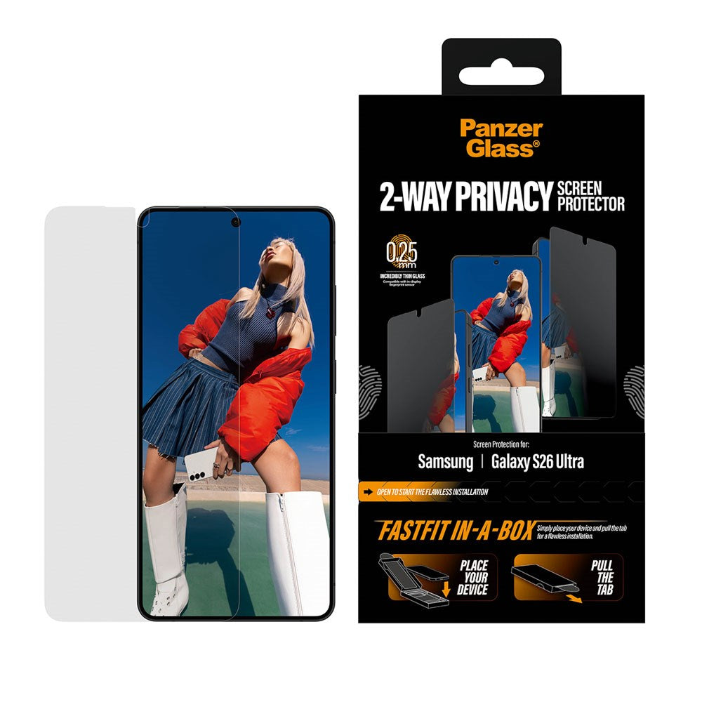 Samsung Galaxy S26 Ultra PanzerGlass 2-Way Privacy Skjermbeskyttelse med FastFit In-A-Box - Gjennomsiktig