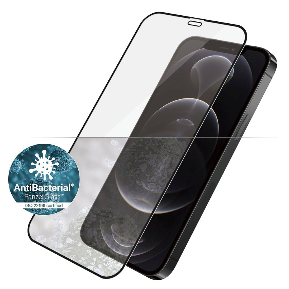 PanzerGlass iPhone 12 Pro / 12 AntiBacterial Edge-To-Edge Skjermbeskytter - Case Friendly - Svart Kant