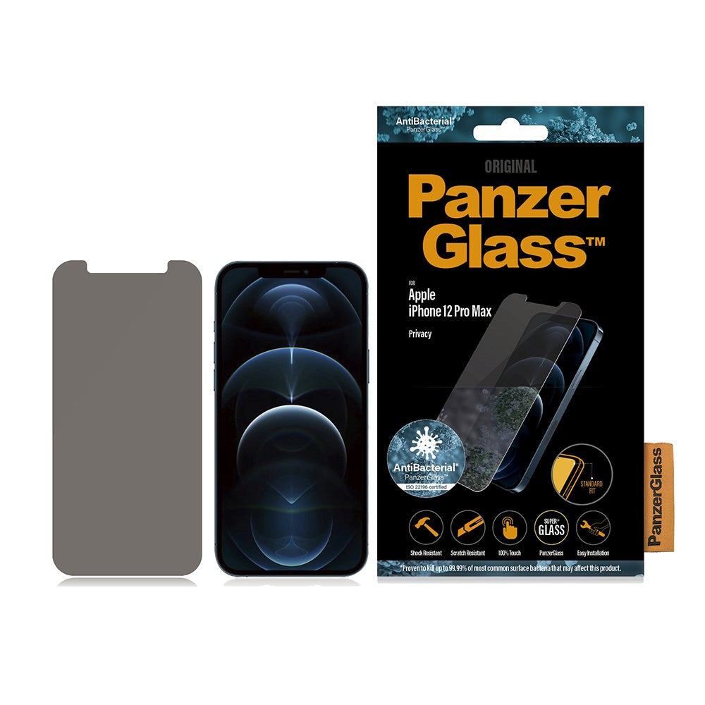 PanzerGlass iPhone 12 Pro Max AntiBacterial Standard Fit Skjermbeskytter - Privacy Glass - Gjennomsiktig