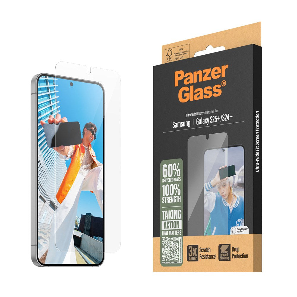 Samsung Galaxy S25+ (Plus) PanzerGlass Ultra-Wide Fit Skjermbeskytterglass - Gjennomsiktig