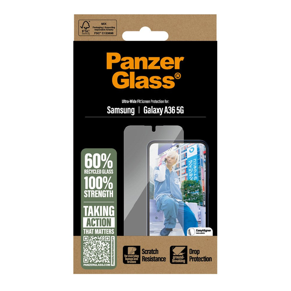 Samsung Galaxy A36 (5G) PanzerGlass Ultra Wide Fit Skjermbeskyttelse m. EasyAligner - Gjennomsiktig