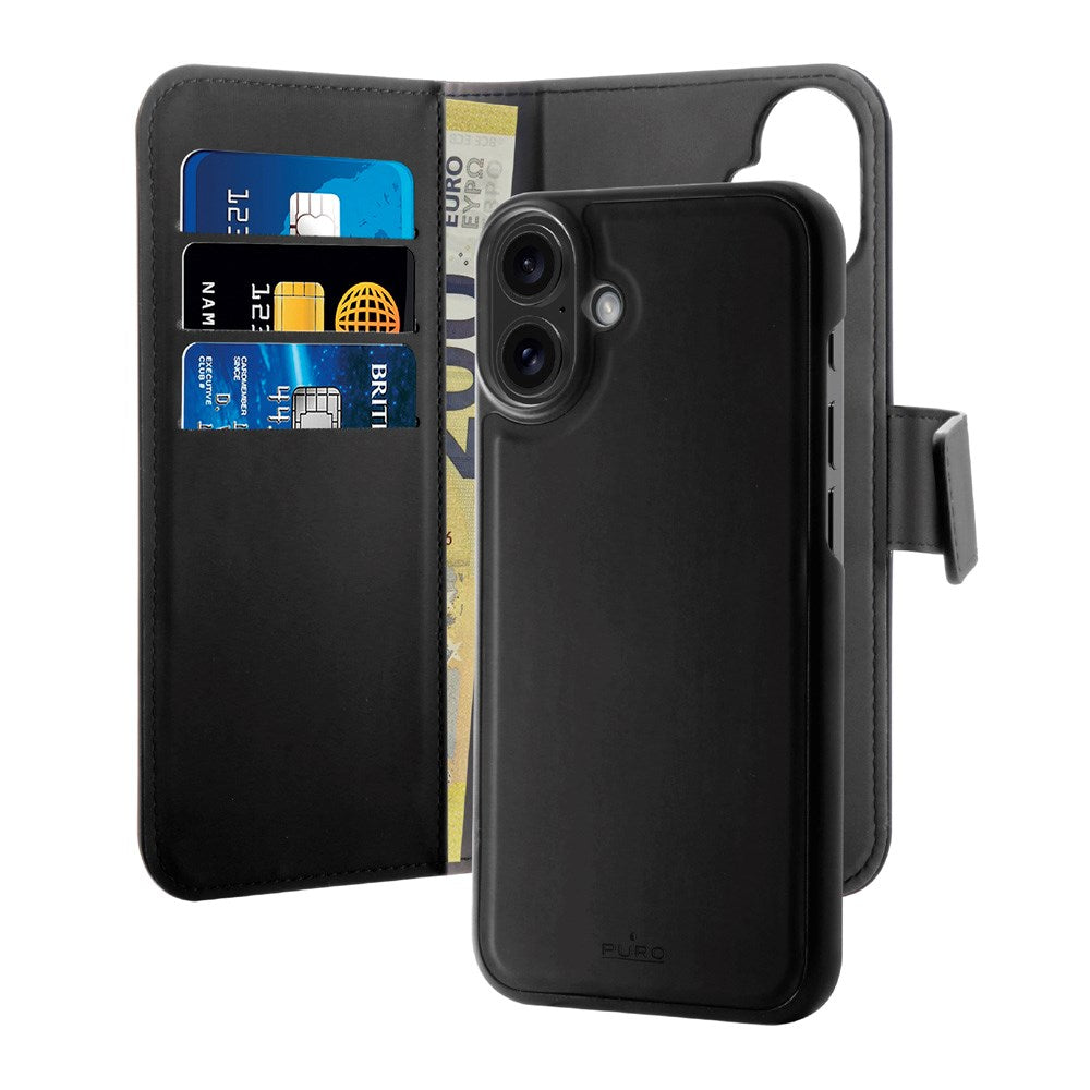 PURO 2-i-1 Flip Deksel - Kunstskinn - iPhone 16 - Svart