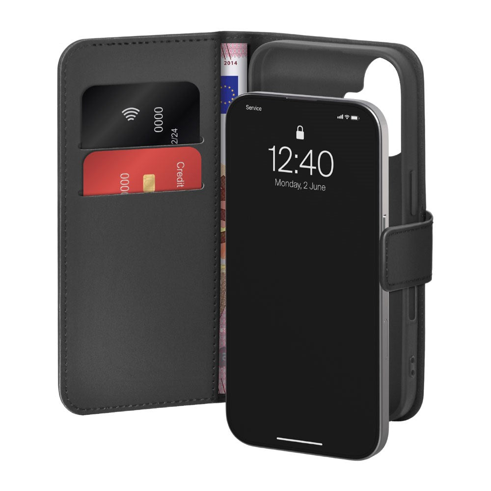 iPhone 17 PURO Eco-Leather Flip Deksel med Kortholder & Stativfunksjon – Svart