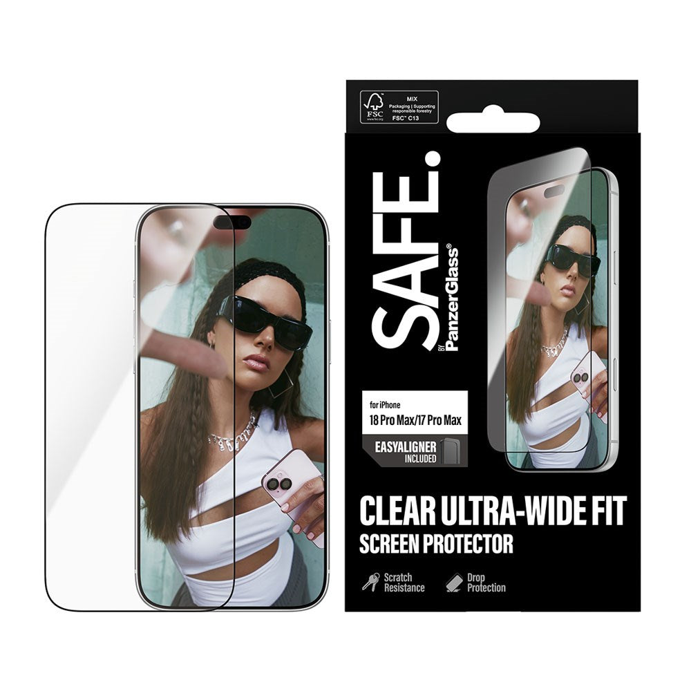 iPhone 18 Pro Max / 17 Pro Max SAFE by PanzerGlass Ultra-Wide Fit Skjermbeskyttelsesglass med EasyAligner - Gjennomsiktig