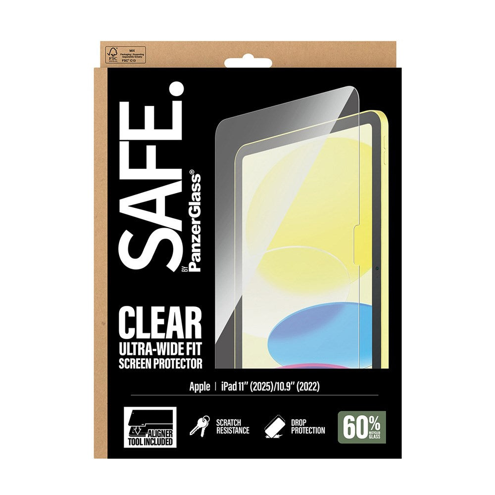 SAFE by PanzerGlass iPad 11" (2025) / 10.9" (2024 / 2022) Ultra-Wide Fit Skjermbeskyttelsesglass m. Installasjonsramme - Gjennomsiktig