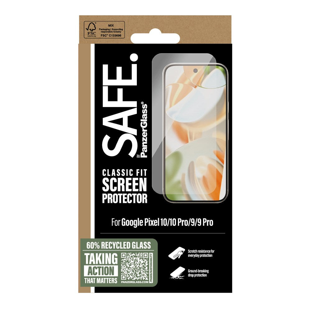 SAFE by PanzerGlass Google Pixel 10 / 10 Pro / 9 / 9 Pro Classic Fit Skjermbeskyttelsesglass - Gjennomsiktig