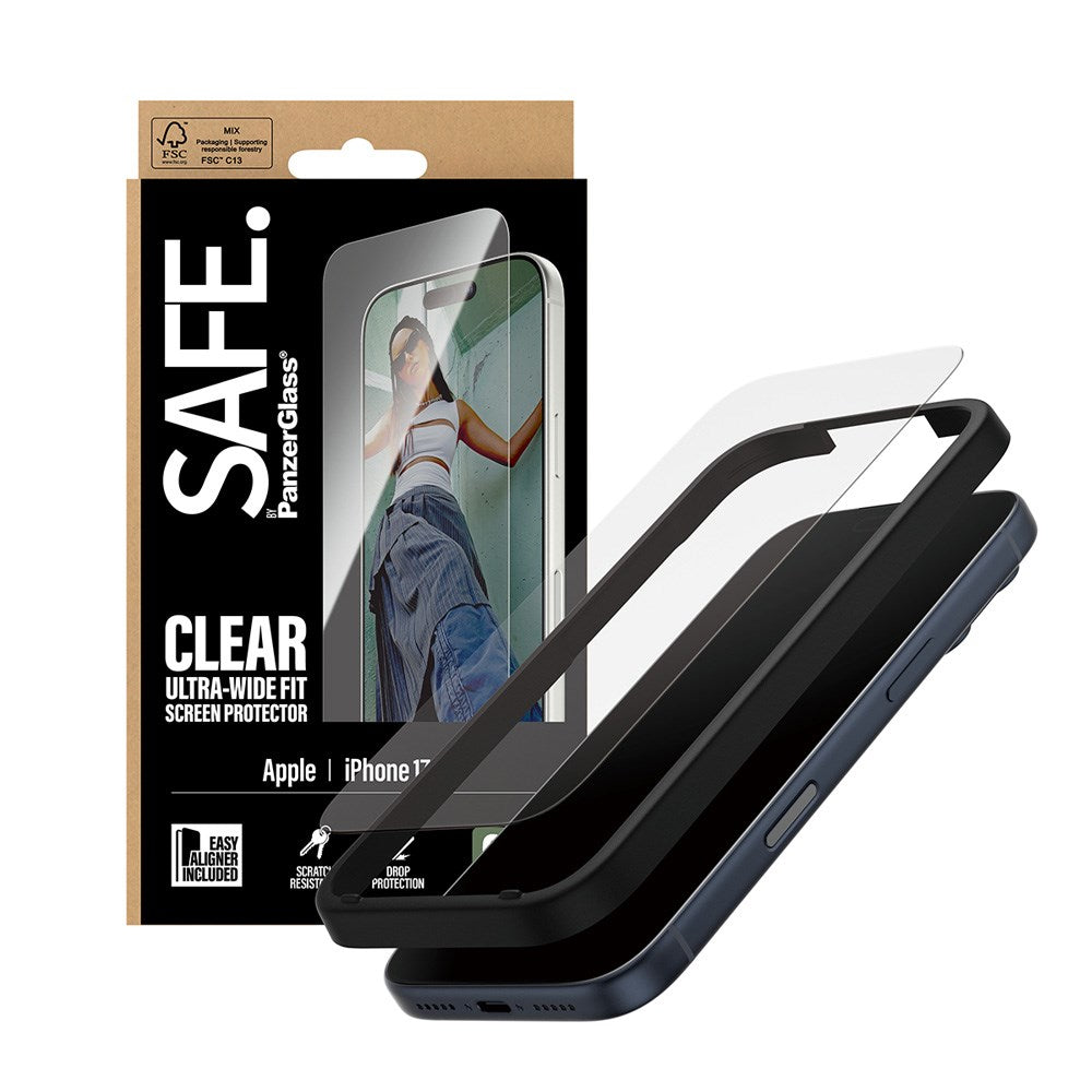 SAFE by PanzerGlass iPhone 17 Pro Ultra-Wide Fit Skjermbeskyttelsesglass - Gjennomsiktig