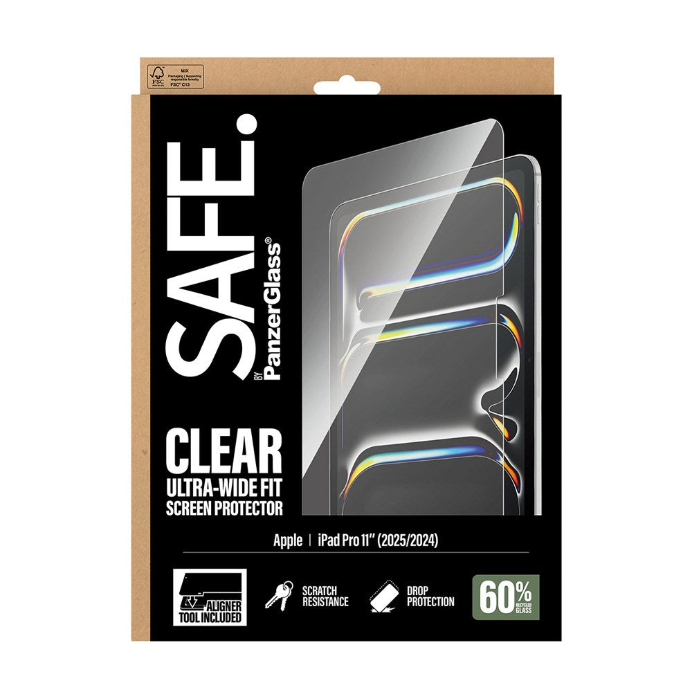 iPad Pro 11" (2025 / 2024) SAFE by PanzerGlass Ultra-Wide Fit Skjermbeskyttelsesglass med Installasjonsramme - Gjennomsiktig