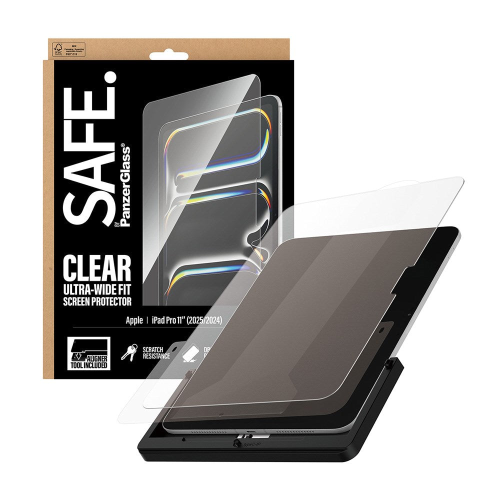 iPad Pro 11" (2025 / 2024) SAFE by PanzerGlass Ultra-Wide Fit Skjermbeskyttelsesglass med Installasjonsramme - Gjennomsiktig