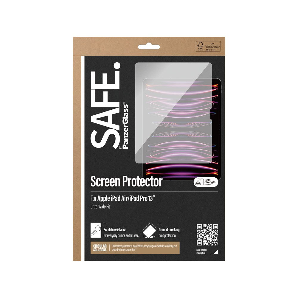iPad Air 13" (2026 / 2025 / 2024) / Pro 13" (2025 / 2024) Safe By PanzerGlass® Ultra-Wide Fit Beskyttelsesglass - Case Friendly - Gjennomsiktig