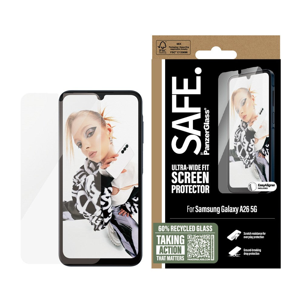 SAFE by PanzerGlass Samsung Galaxy A26 (5G) Ultra-Wide Fit Skjermbeskyttelsesglass med EasyAligner - Gjennomsiktig