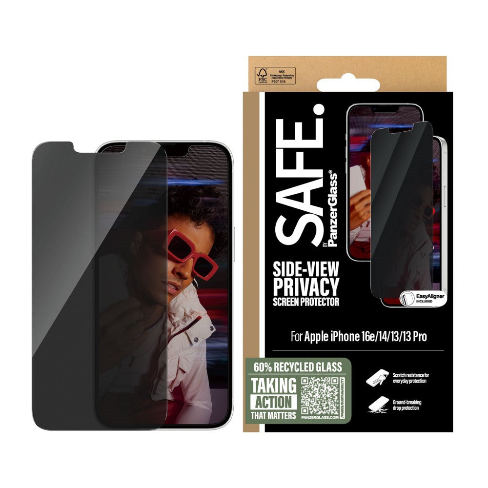 SAFE by PanzerGlass iPhone 17e / 16e / 14 / 13 / 13 Pro Ultra-Wide Fit Skjermbeskyttelsesglass - Privacy Funksjon - Gjennomsiktig