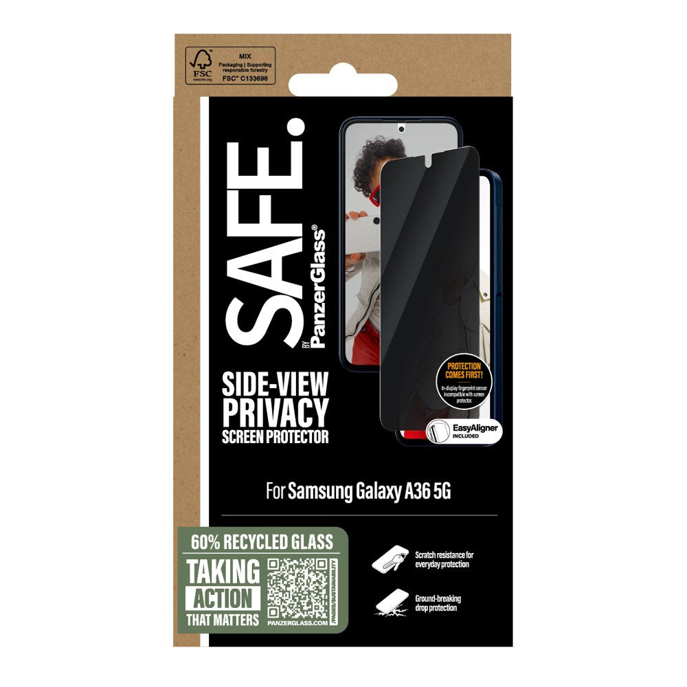 SAFE by PanzerGlass Samsung Galaxy A36 (5G) Ultra-Wide Fit Skjermbeskyttelsesglass - Privacy Funksjon - Gjennomsiktig