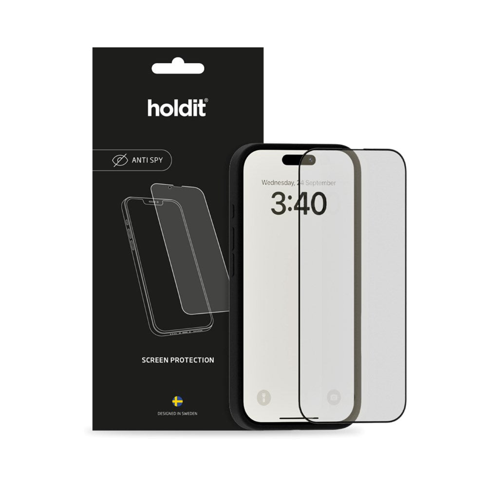 iPhone 15 Pro Holdit Skjermbeskytter i Herdet Glass 9H m. Privacy Funksjon - Svart Kant