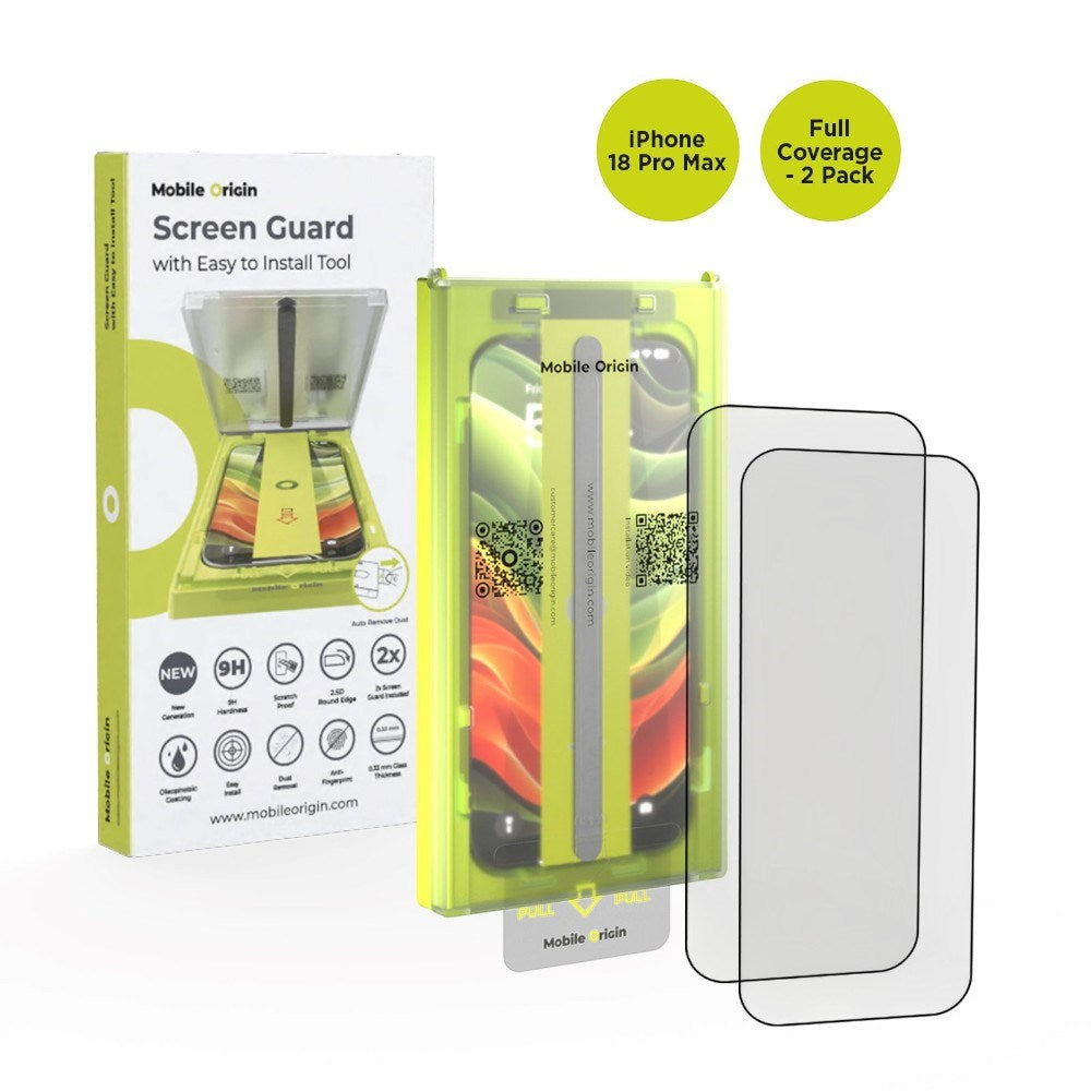 iPhone 18 Pro Max Mobile Origin Screen Guard Skjermbeskytterglass med Easy Applicator - 2 Stk. - Gjennomsiktig