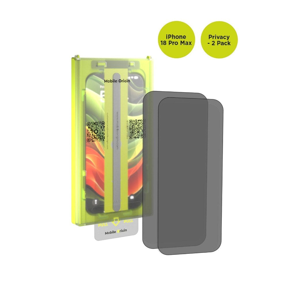 iPhone 18 Pro Max Mobile Origin Screen Guard Privacy Skjermbeskytterglass med Easy Applicator - 2 Stk. - Gjennomsiktig