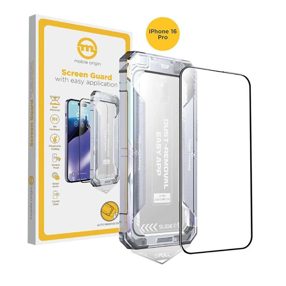 iPhone 16 Pro Mobile Origin Skjermbeskyttelsesglass m. Applikator - Gjennomsiktig / Svart Kant