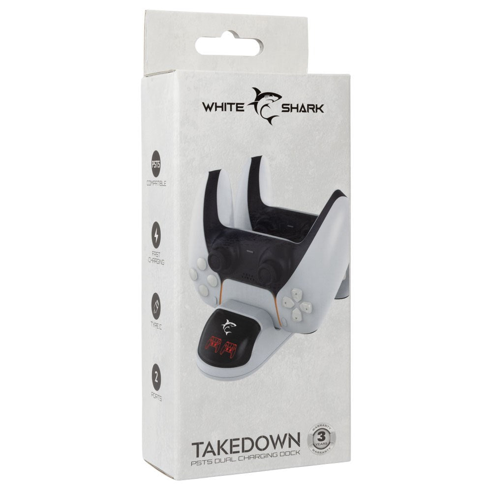 White Shark TAKEDOWN Ladestasjon for PS5 Controller – Hvit