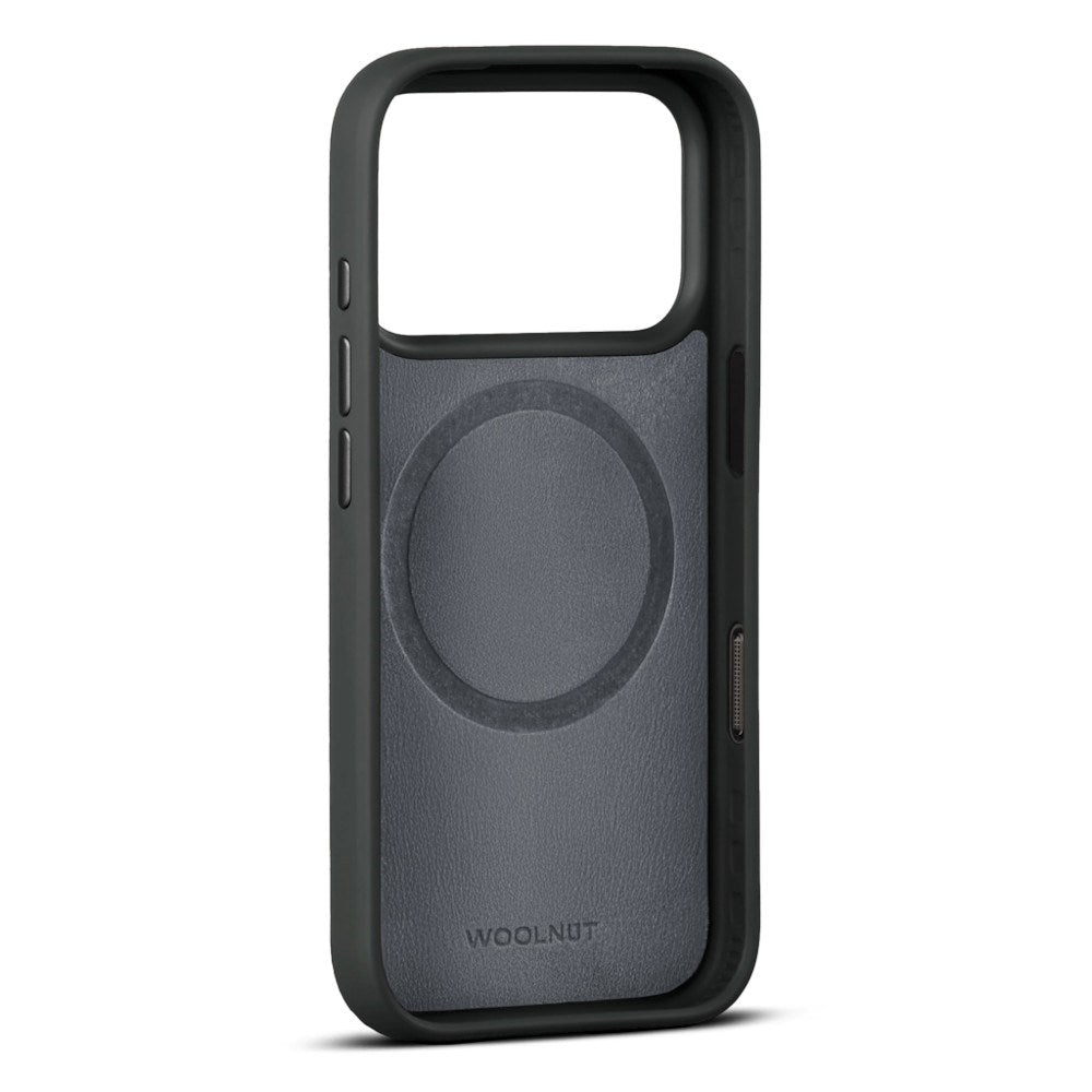 iPhone 18 Pro WOOLNUT Ekte Skinn Deksel - MagSafe Kompatibel - Svart