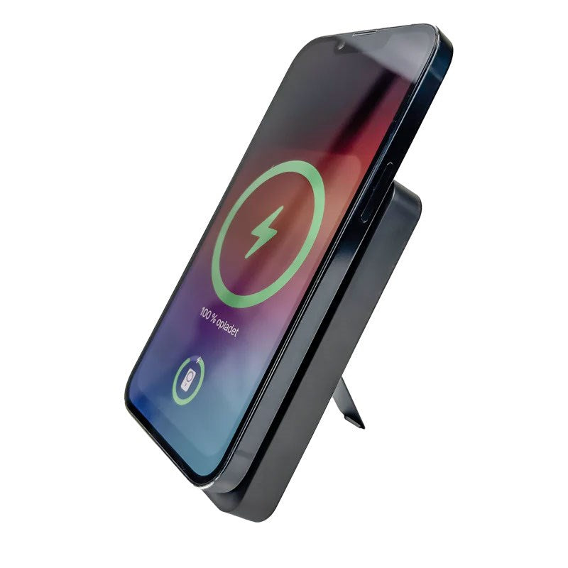 Zmartgear Powerbank Pro 6-i-1 med 18W / 10.00mAh / Trådløs Lading / Innebygd USB-C & Lightning-Kabel / Stativ - Svart