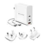 Hyper 140W GaN Vegglader med 2 x USB-C, 1 x USB-A og Reiseadaptere - Hvit