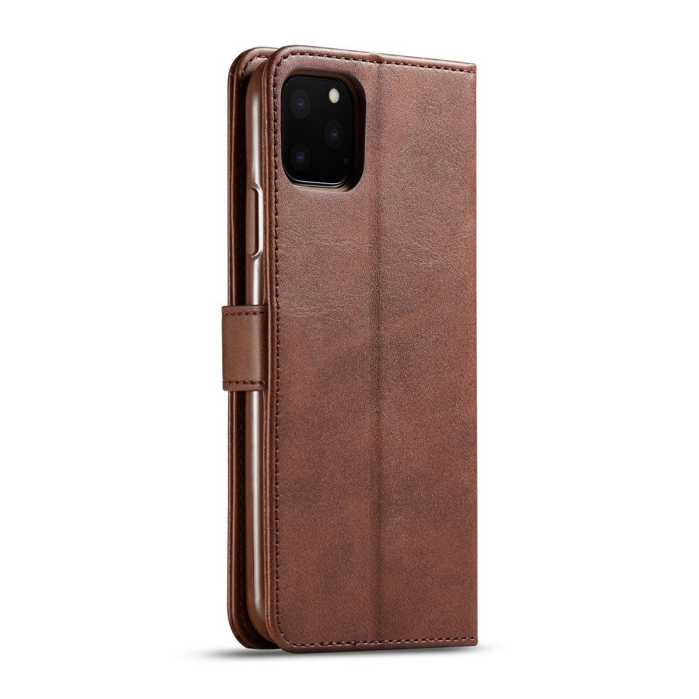 iPhone 11 Pro Max Kunstskinn Flip Deksel m. Kortholder & Ståfunksjon - Mørkbrun