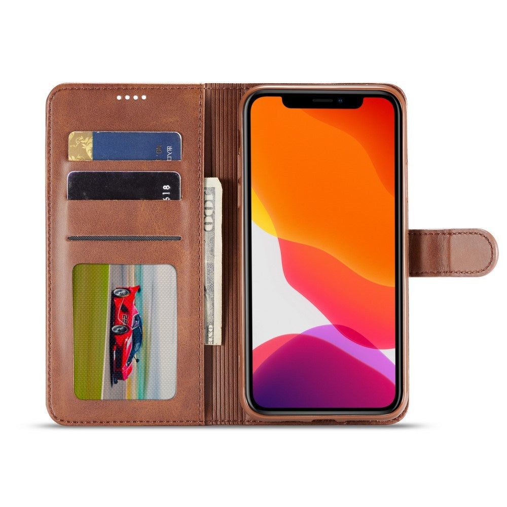 iPhone 11 Pro Max Kunstskinn Flip Deksel m. Kortholder & Ståfunksjon - Mørkbrun
