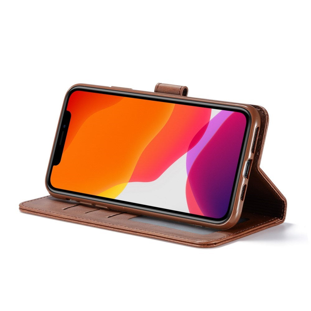 iPhone 11 Pro Max Kunstskinn Flip Deksel m. Kortholder & Ståfunksjon - Mørkbrun