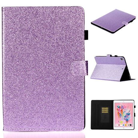 iPad 10.2" (2021 / 2020 / 2019) Glitter Deksel m. Stativfunksjoner & Kortholder - Glitter Purple