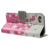 iPhone SE / 5 / 5s Deksel med Lommebok Blomster Pink/Hvit