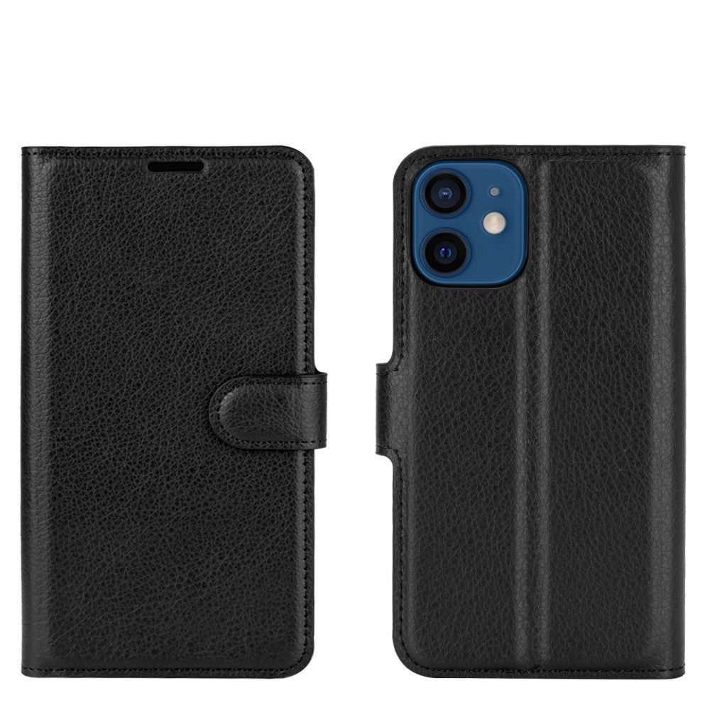 EIDERWOOD iPhone 12 Mini Kunstskinn Flip Deksel m. Kortholder & Ståfunksjon - Svart