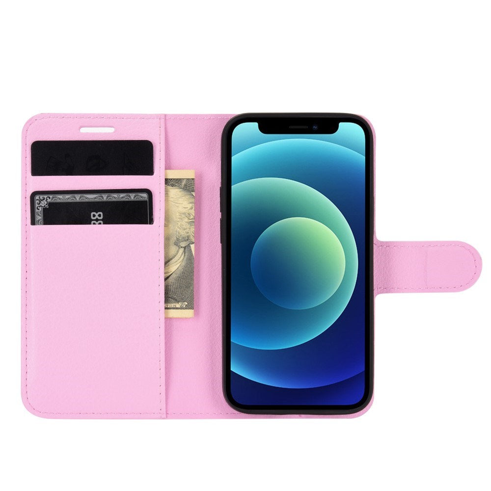 EIDERWOOD iPhone 12 Mini Kunstskinn Flip Deksel m. Kortholder & Ståfunksjon - Rosa
