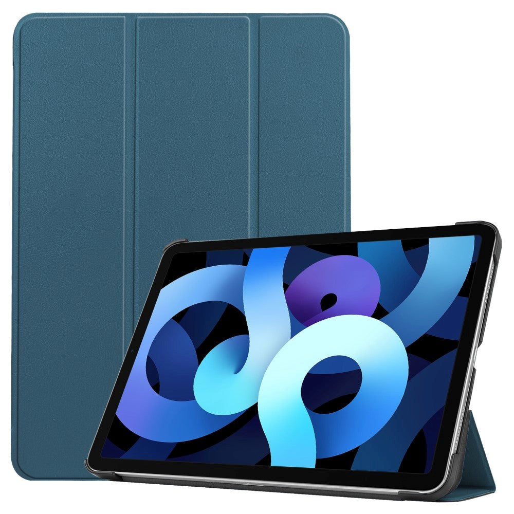 EIDERWOOD iPad Air 11-10.9" (2026-2020) Tri-fold Skinn Flip Deksel med Stylus Pen Holder - Blå/Grøn