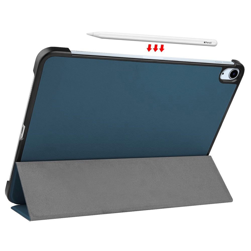 EIDERWOOD iPad Air 11-10.9" (2026-2020) Tri-fold Skinn Flip Deksel med Stylus Pen Holder - Blå/Grøn