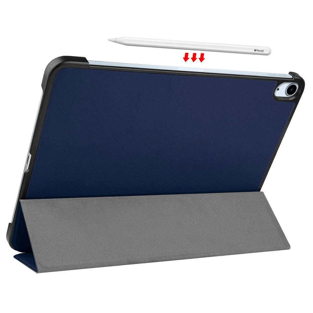 EIDERWOOD iPad Air 11-10.9" (2026-2020) Tri-fold Skinn Flip Deksel med Stylus Pen Holder - Mørke Blå