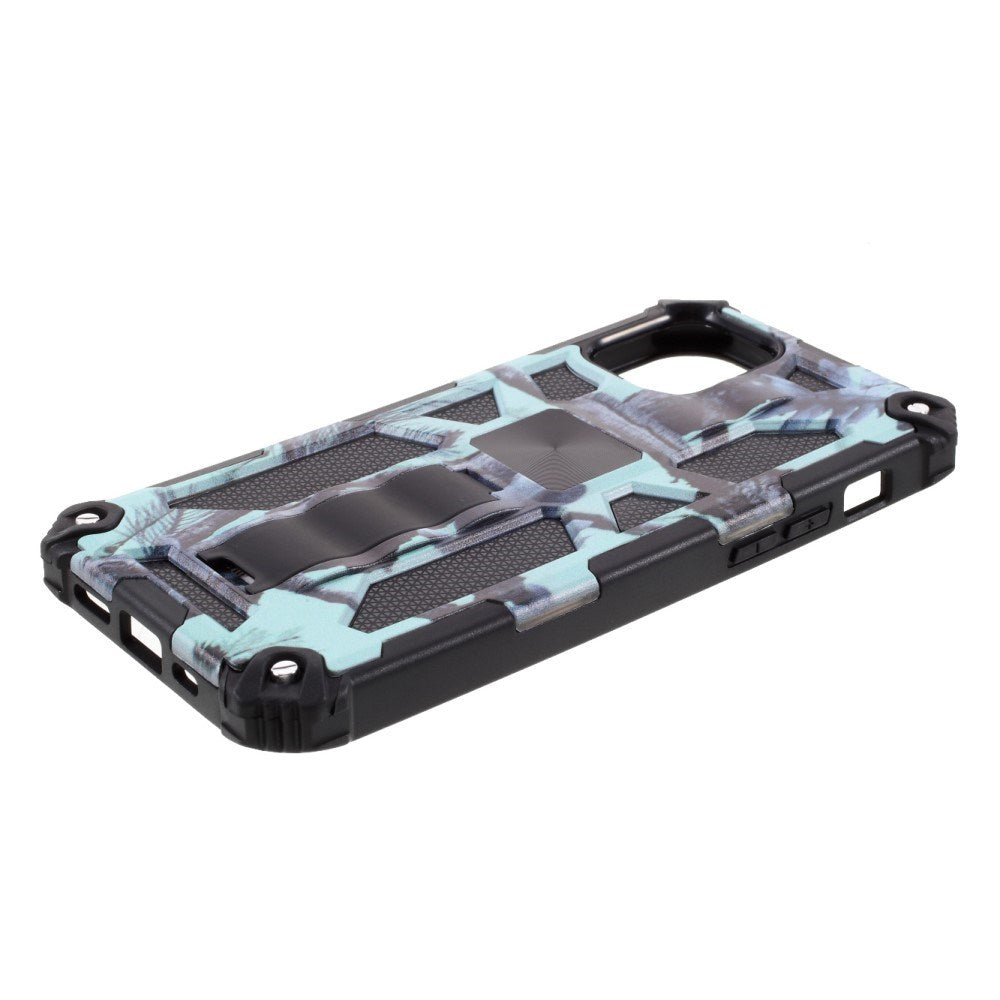 EIDERWOOD iPhone 12 Mini Kamuflasje Shock-Proof Deksel med Stativ - Turkis / Svart