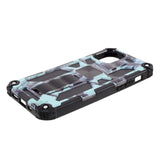 EIDERWOOD iPhone 12 Mini Kamuflasje Shock-Proof Deksel med Stativ - Turkis / Svart