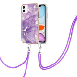 iPhone 11 Marmor Hybrid Deksel med Justerbar Stropp - Rose Lilla