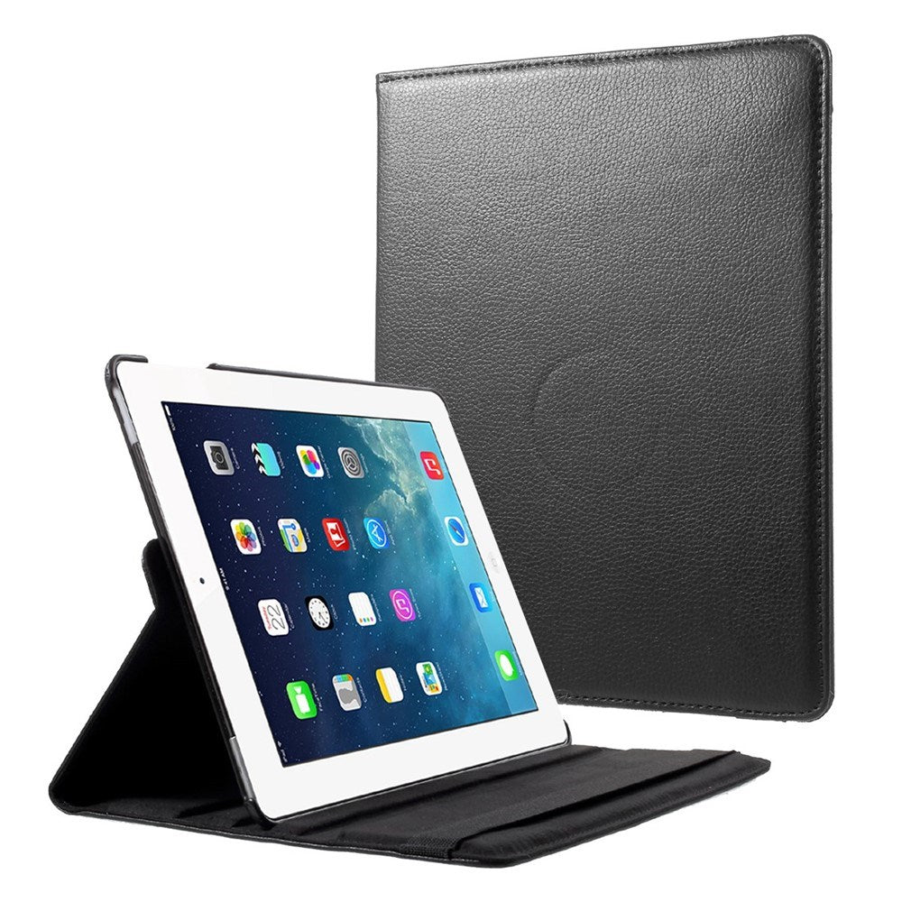 EIDERWOOD iPad 4 / 3 / 2 Kunstskinn Flip Deksel m. Strikk & Roterbar Funksjon - Svart