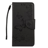 Samsung Galaxy A30s / A50 Skinn Deksel m. Lommebok Blomster og Sommerfugle - Svart