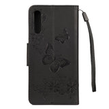 Samsung Galaxy A30s / A50 Skinn Deksel m. Lommebok Blomster og Sommerfugle - Svart