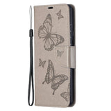 Samsung Galaxy S21 Ultra PU Skinndeksel m. Lommebok - Sommerfugler Imprint - Grå