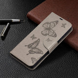 Samsung Galaxy S21 Ultra PU Skinndeksel m. Lommebok - Sommerfugler Imprint - Grå