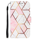 Samsung Galaxy S22 Mykt Marmor PU Skinn Deksel med Lommebok - Rosa / Hvit