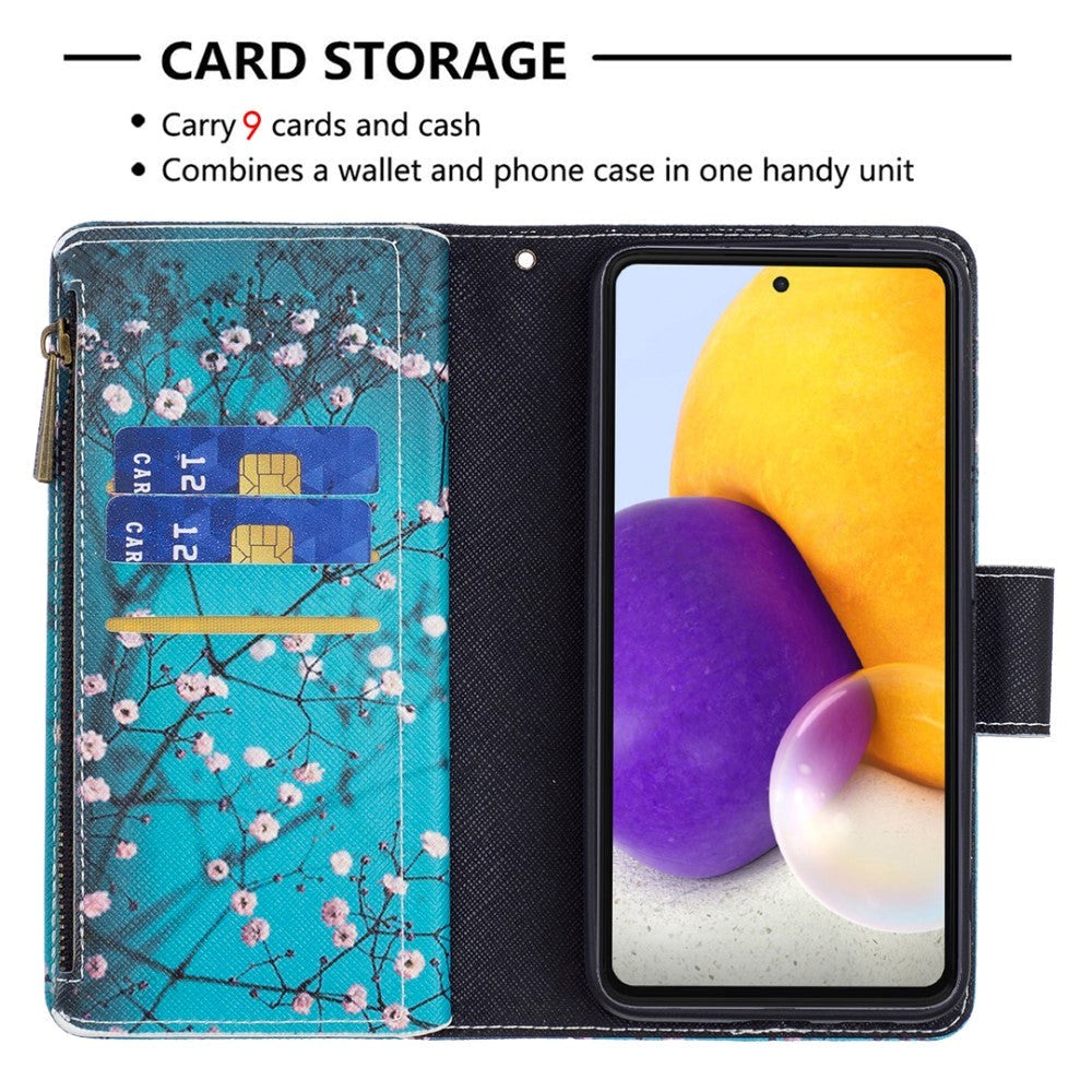 Samsung Galaxy A73 (5G) PU Skinn Flip Deksel Med Lommebok - Tre Med Blomster