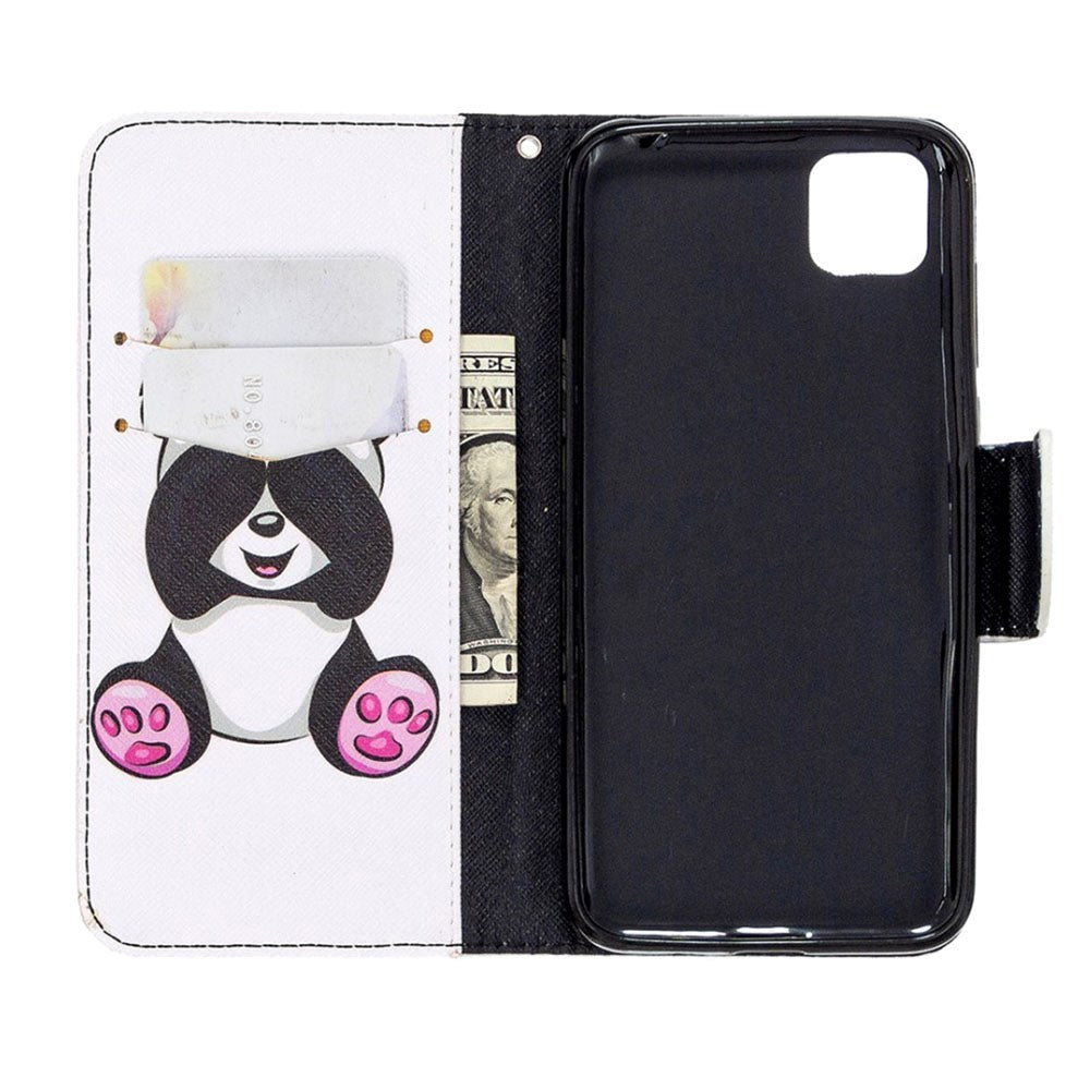 Huawei Y5p Rutete Skinndeksel med Lommebok - Baby Panda