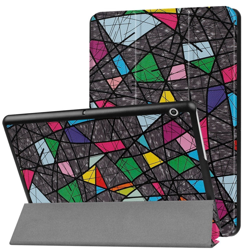 Huawei MediaPad T3 10 9.6" Deksel - Tri-Fold Skinndeksel "Crazy Patterns" Grå